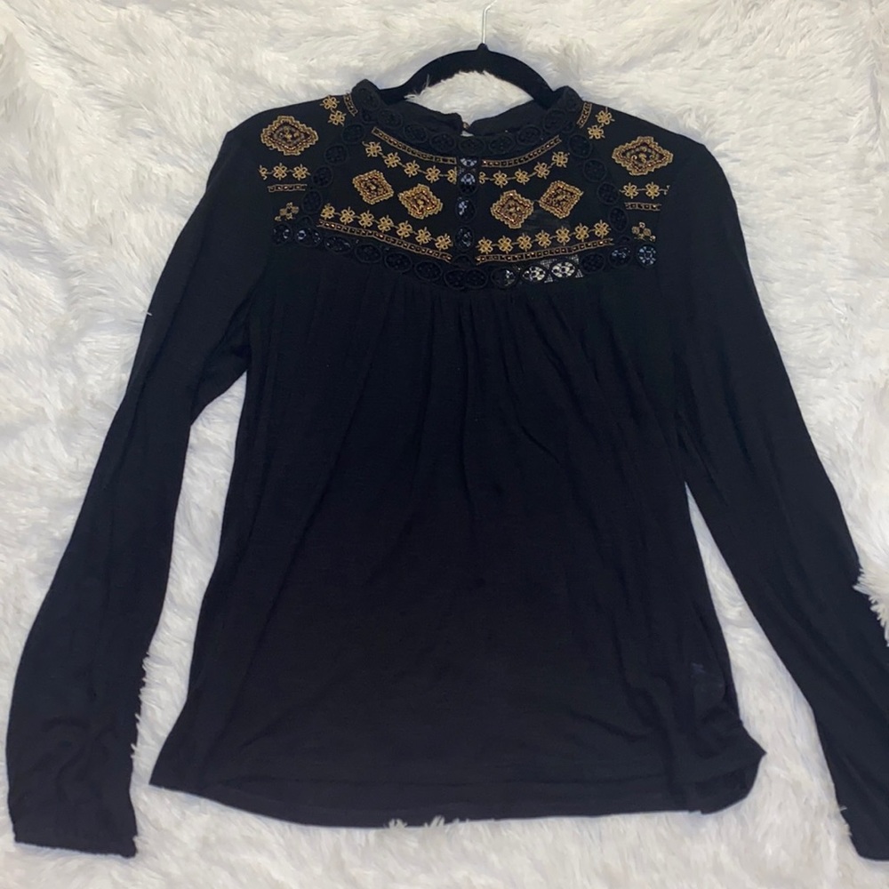 NWT lucky brand embellished long sleeve top sz S